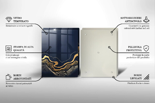 Tagliere in vetro temperato Linee dorate astratte