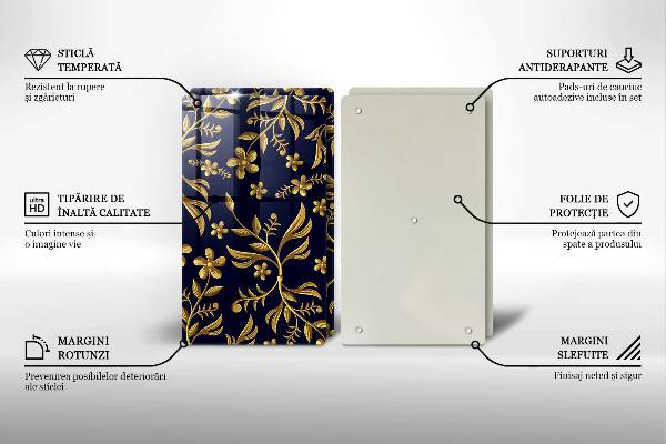 Tagliere in vetro temperato Motivo floreale dorato