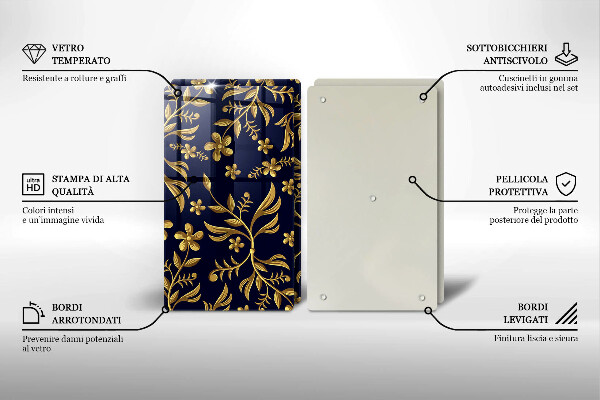 Tagliere in vetro temperato Motivo floreale dorato