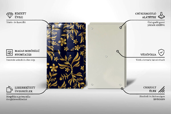 Tagliere in vetro temperato Motivo floreale dorato