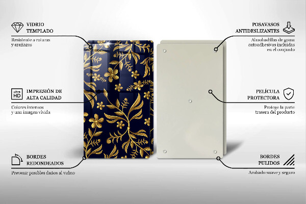 Tagliere in vetro temperato Motivo floreale dorato