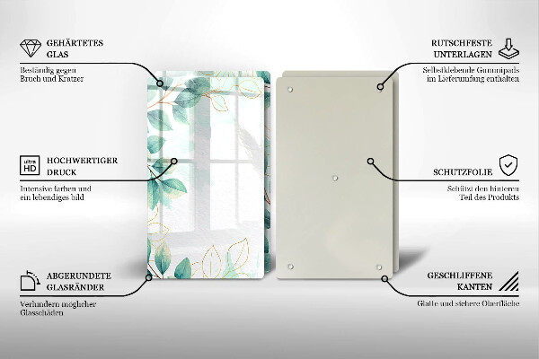 Tagliere in vetro temperato Foglie dipinte