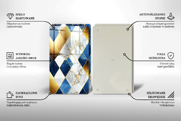 Tagliere in vetro temperato Rombi di marmo dorato