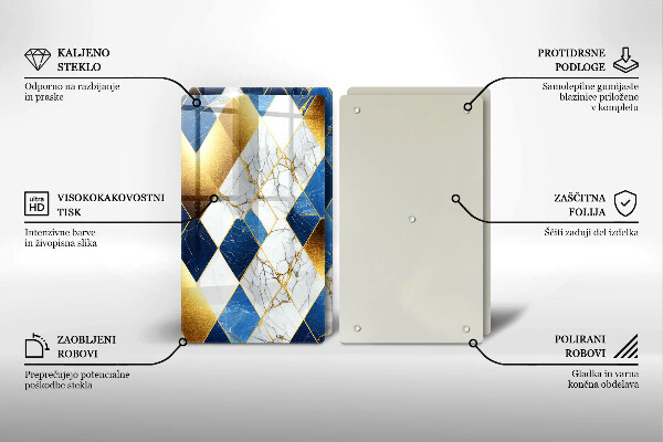 Tagliere in vetro temperato Rombi di marmo dorato