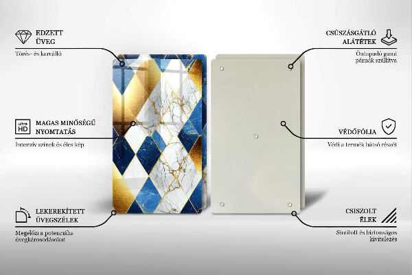 Tagliere in vetro temperato Rombi di marmo dorato