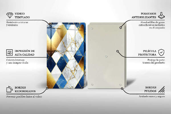 Tagliere in vetro temperato Rombi di marmo dorato