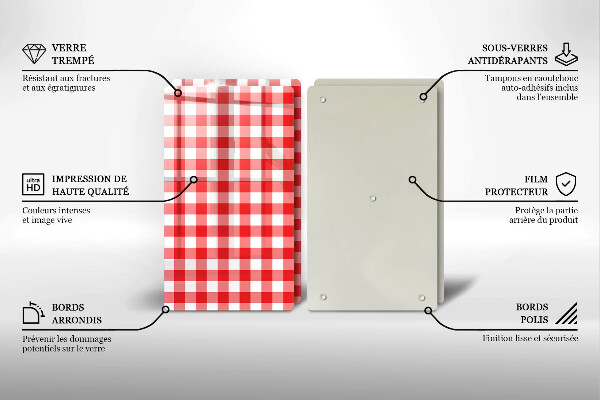 Tagliere in vetro temperato Motivo a quadretti rossi e bianchi