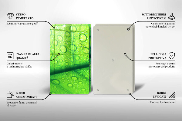 Tagliere in vetro temperato Primo piano di una foglia