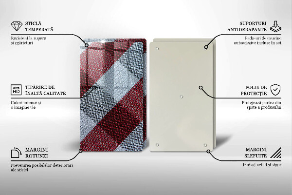 Tagliere in vetro temperato Motivo a quadretti rossi e bianchi