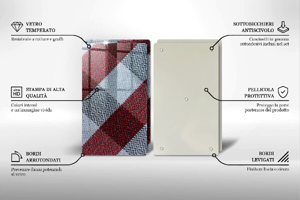 Tagliere in vetro temperato Motivo a quadretti rossi e bianchi