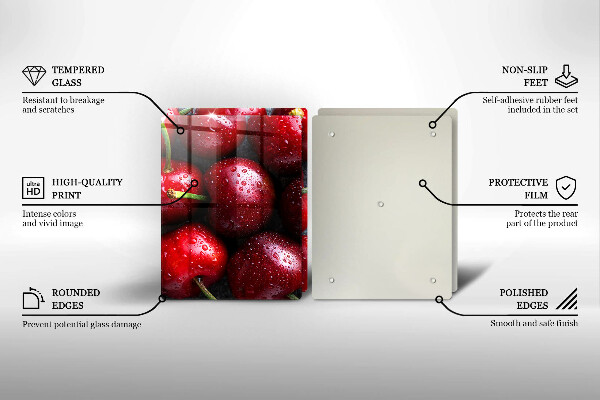 Tagliere in vetro temperato Primo piano delle ciliegie