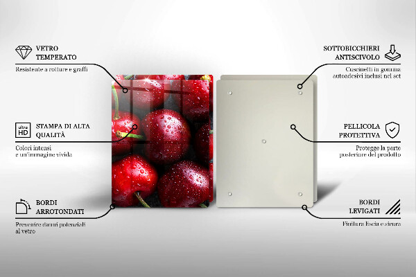 Tagliere in vetro temperato Primo piano delle ciliegie