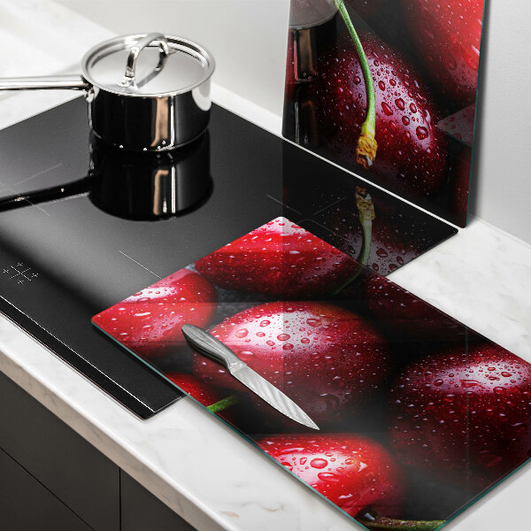 Tagliere in vetro temperato Primo piano delle ciliegie