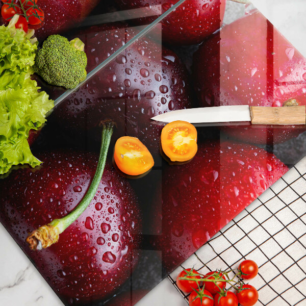 Tagliere in vetro temperato Primo piano delle ciliegie