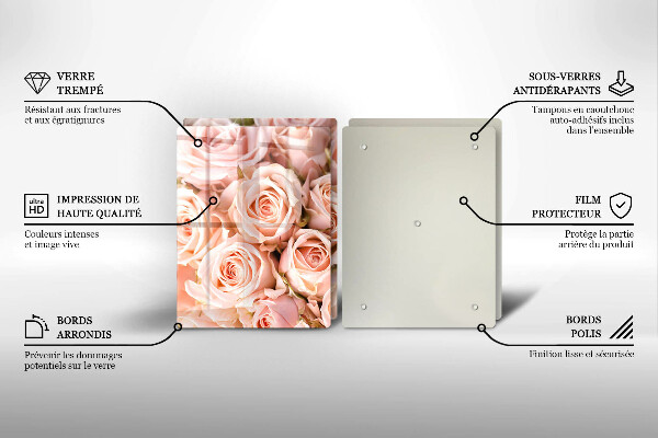 Tagliere in vetro temperato Bouquet di rose delicate