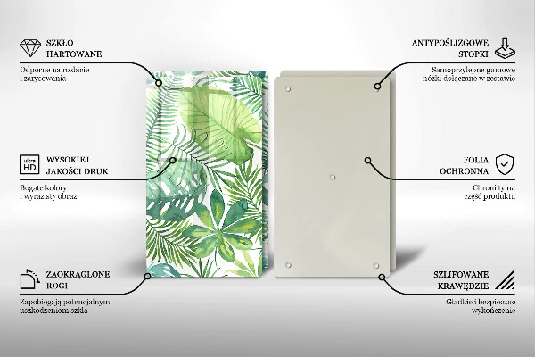 Tagliere in vetro temperato Foglie boho dell'acquerello