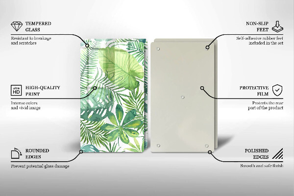 Tagliere in vetro temperato Foglie boho dell'acquerello