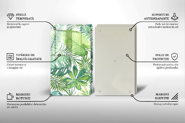 Tagliere in vetro temperato Foglie boho dell'acquerello