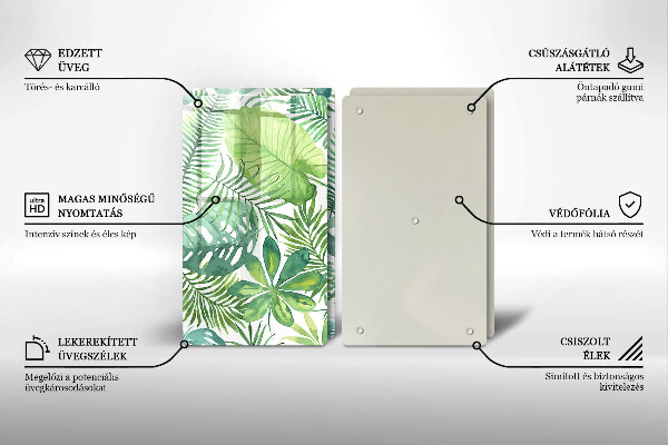 Tagliere in vetro temperato Foglie boho dell'acquerello