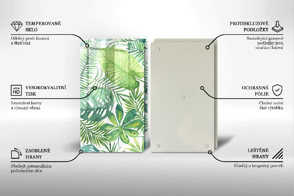 Tagliere in vetro temperato Foglie boho dell'acquerello