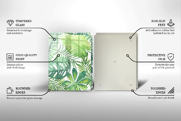 Tagliere in vetro temperato Foglie boho dell'acquerello