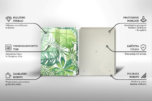 Tagliere in vetro temperato Foglie boho dell'acquerello