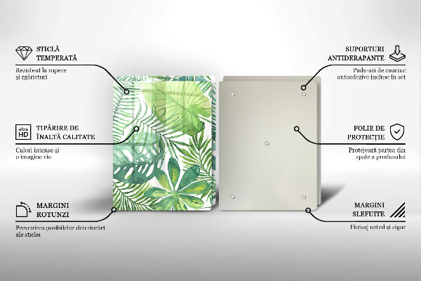 Tagliere in vetro temperato Foglie boho dell'acquerello