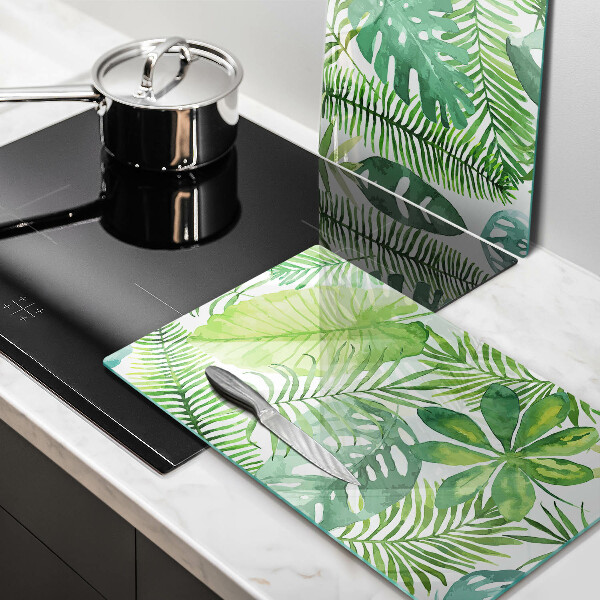 Tagliere in vetro temperato Foglie boho dell'acquerello