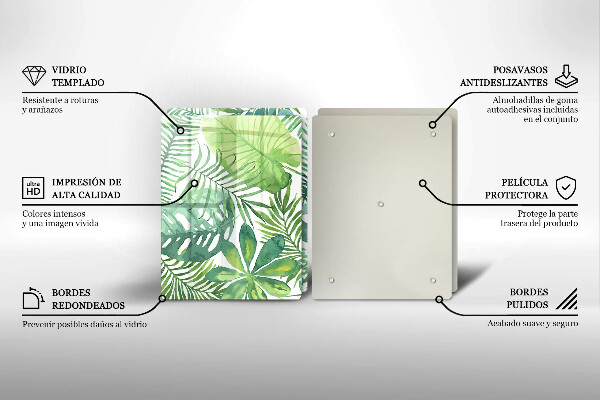 Tagliere in vetro temperato Foglie boho dell'acquerello