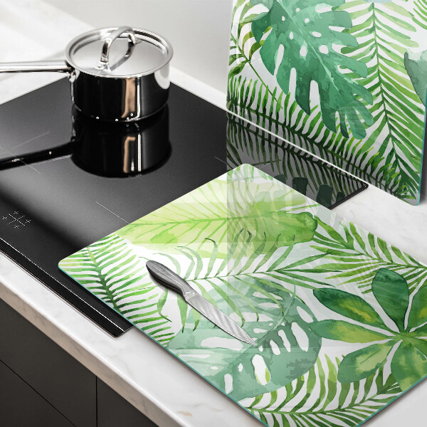 Tagliere in vetro temperato Foglie boho dell'acquerello