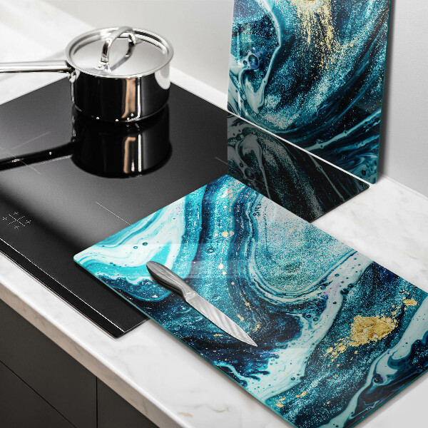 Tagliere in vetro temperato Astrazione dell'oro blu