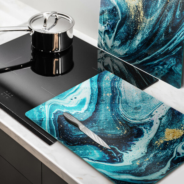 Tagliere in vetro temperato Astrazione dell'oro blu