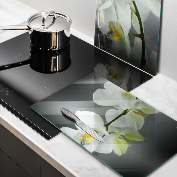 Tagliere in vetro temperato Fiori di orchidea bianca