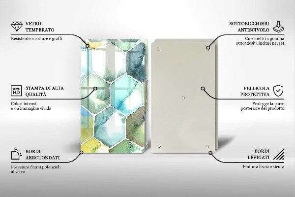 Tagliere in vetro temperato Esagoni dell'acquerello