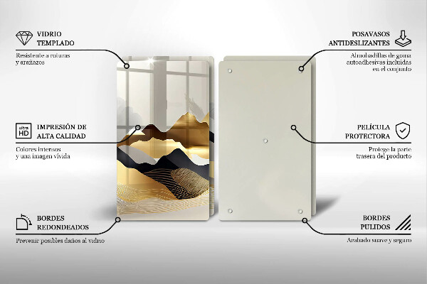 Tagliere in vetro temperato Montagne dorate astratte