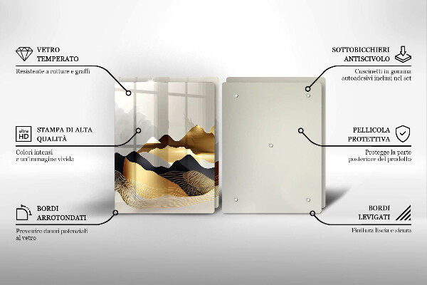 Tagliere in vetro temperato Montagne dorate astratte