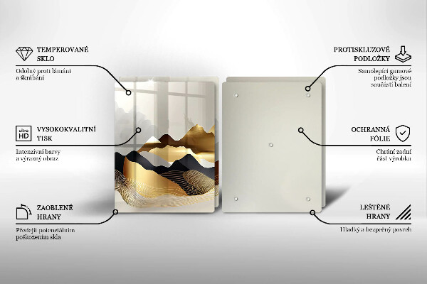 Tagliere in vetro temperato Montagne dorate astratte