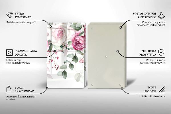 Tagliere in vetro temperato Rose dell'acquerello