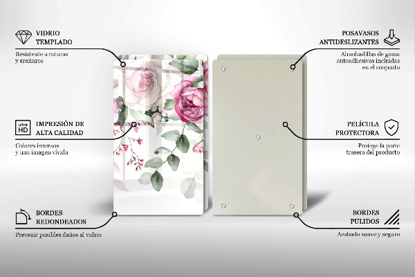 Tagliere in vetro temperato Rose dell'acquerello