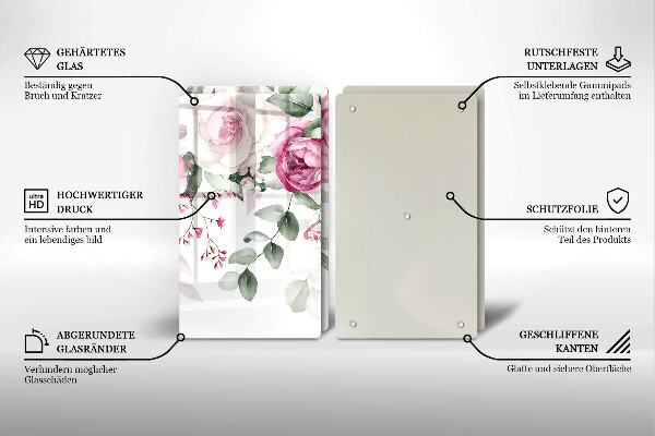 Tagliere in vetro temperato Rose dell'acquerello