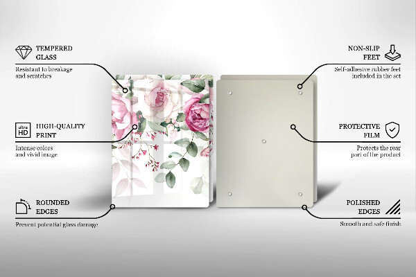 Tagliere in vetro temperato Rose dell'acquerello