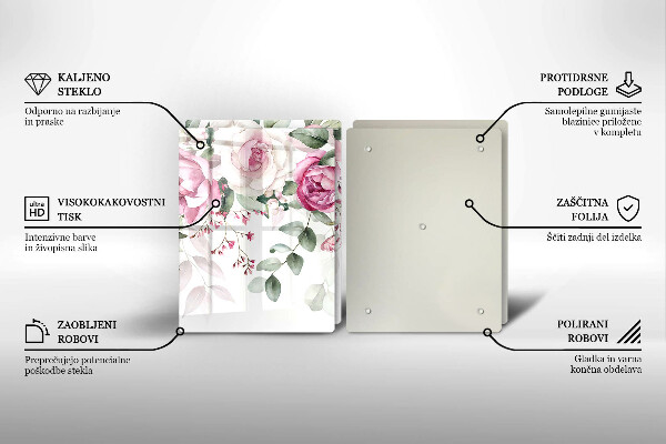 Tagliere in vetro temperato Rose dell'acquerello