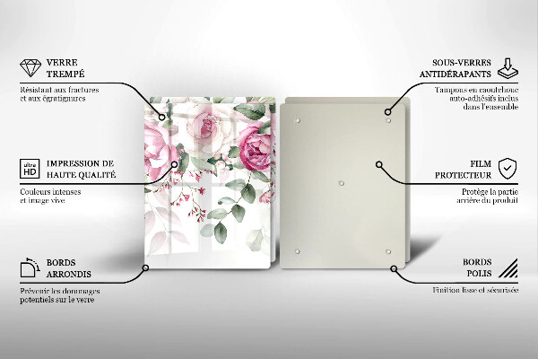Tagliere in vetro temperato Rose dell'acquerello