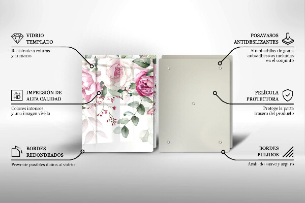 Tagliere in vetro temperato Rose dell'acquerello