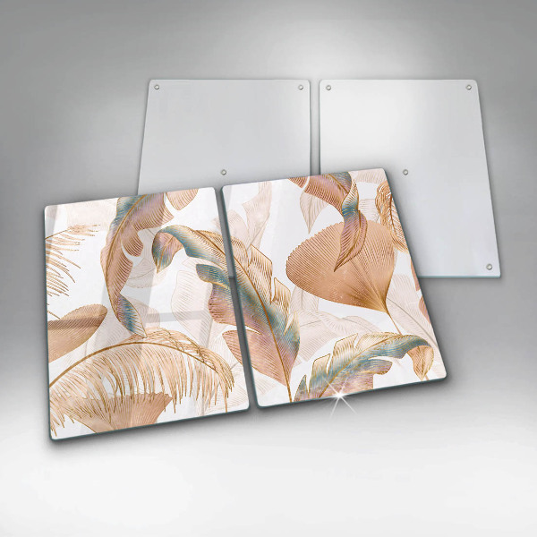 Tagliere in vetro temperato Piume e foglie boho