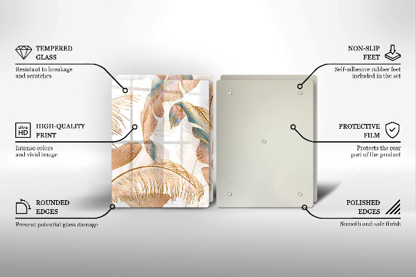 Tagliere in vetro temperato Piume e foglie boho