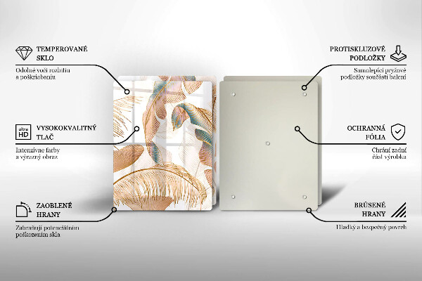 Tagliere in vetro temperato Piume e foglie boho