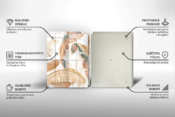 Tagliere in vetro temperato Piume e foglie boho