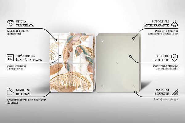 Tagliere in vetro temperato Piume e foglie boho