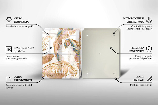 Tagliere in vetro temperato Piume e foglie boho